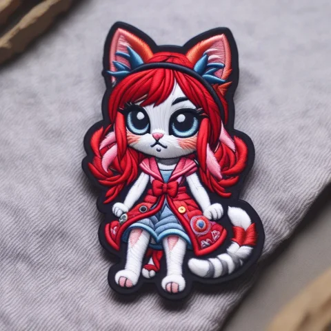 A 3d Chibi Anime Red Hair Cat Girl Wear Stitch Long Dresses... — SDXL AI Prompt: a 3d chibi anime red hair cat girl wear stitch long dresses made of ral-embroide...