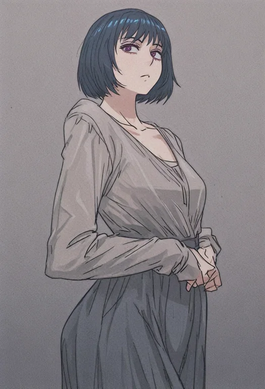 Mi-heecnr, 1girl,black Hair, Short Hair, Purple Eyes, , Bob...