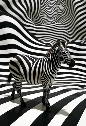 A Captivating Optical Illusion Of A Zebra Standing Against A... — FLUX AI Prompt: A captivating optical illusion of a zebra standing against a mesmerizing backdro...