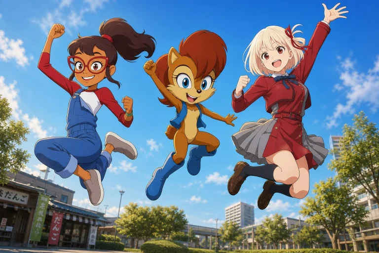 A Vibrant And High-energy Anime Crossover Scene Featuring Th...