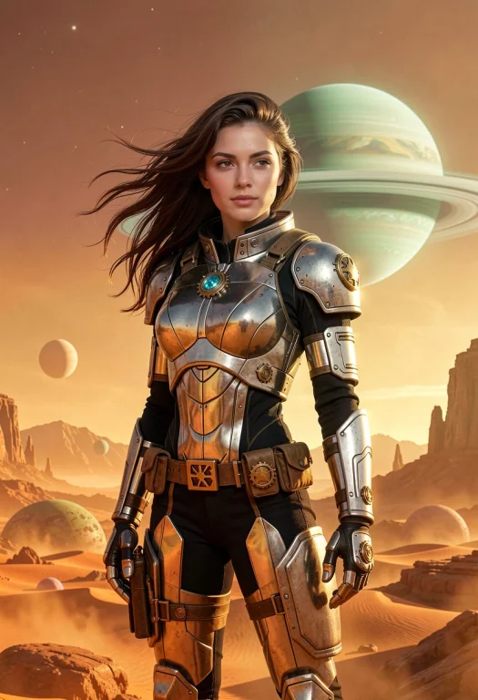 Space Ranger Woman, Photorealistic, Alien Desert Planet, Ora...