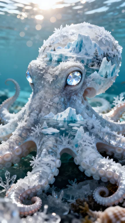 An Octopus In The Arctic Ocean, With A Beautiful Frozen Ocea...