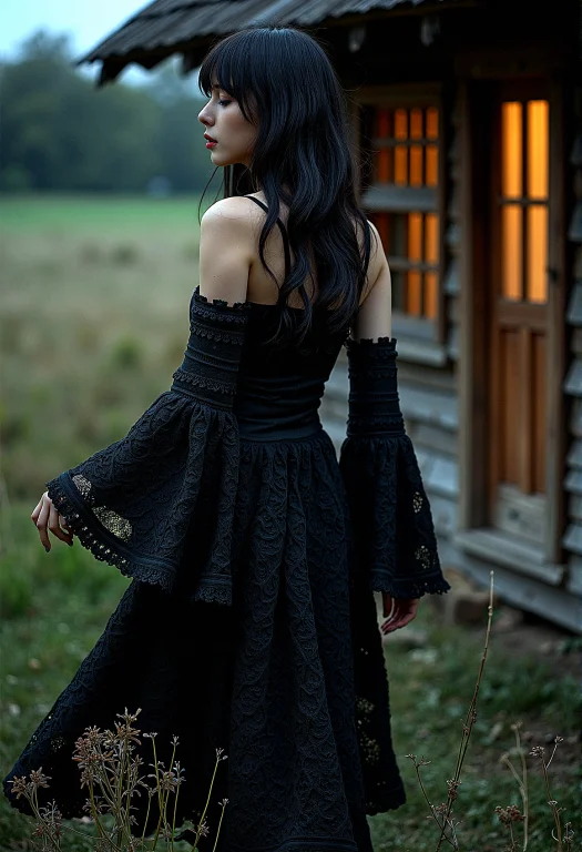 A Gothic Woman With Dark Tones And Intricate Details, Dresse...