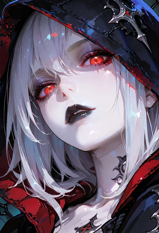 Glowing Eyes, Red Eyes, Black Lips, Solo, Looking At Viewer,...