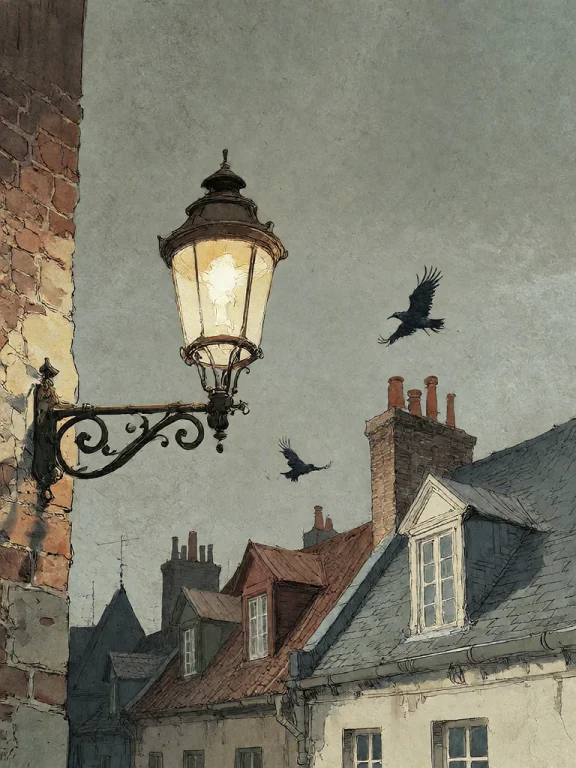 Bradhamel Art Style. A Vintage Street Lamp With A Warm, Glow...