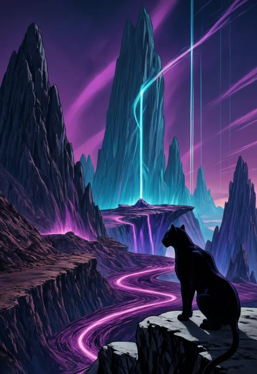 Black Panther Stands Atop A Vibranium Cliff At Night, Suit S...