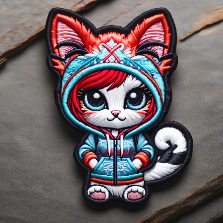 A 3d Chibi Anime Red Hair Cat Girl Wear Stitch Hoodie Made O...