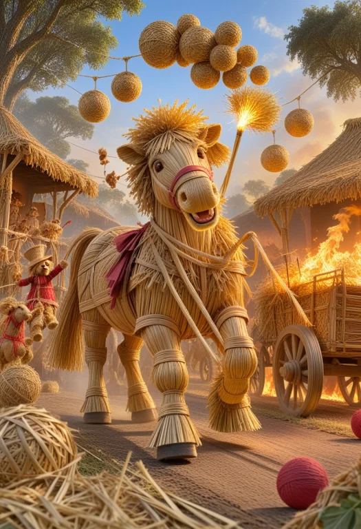 Straw Thread1.6, A Chaotic Scene Of A Straw Circus Caravan O...