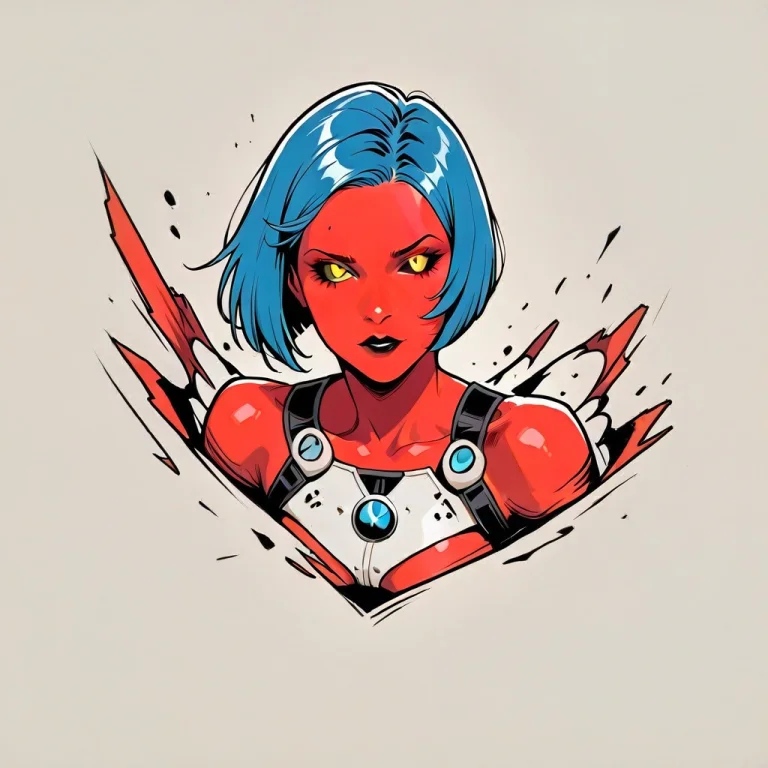 Ai-generated, Solo, 1girl, Short Hair, Blue Hair, Red Skin,...