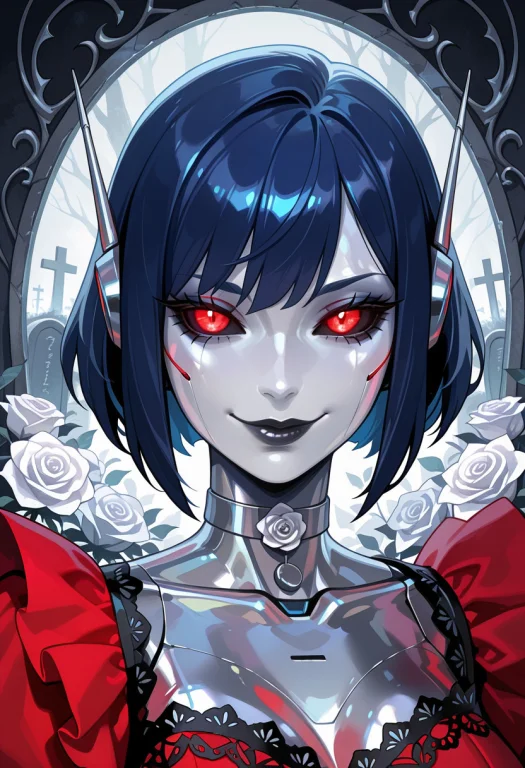 1girl, Waist-up Portrait, Thick Dark Blue Hair, Pale White S...