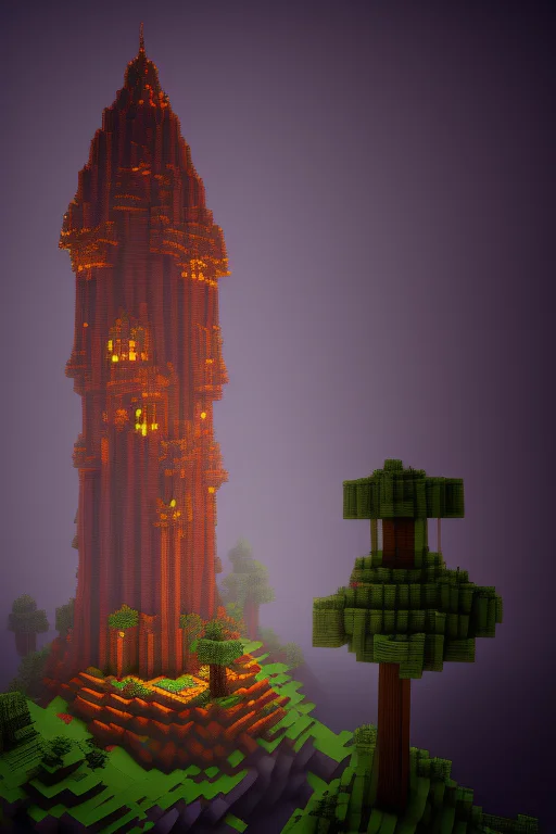 Fantasy Wizard Tower In Mcwrld, Dramatic Lighting, Detailed...