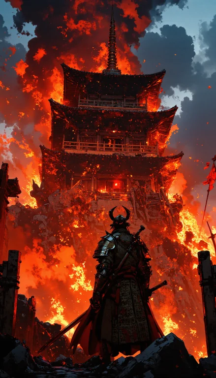 A Lone Warrior, Clad In Bloodstained Samurai Armor, Stands M...