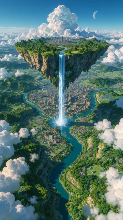 Supergroundview, A Floating Island Hovers Above A Lush, Verd...