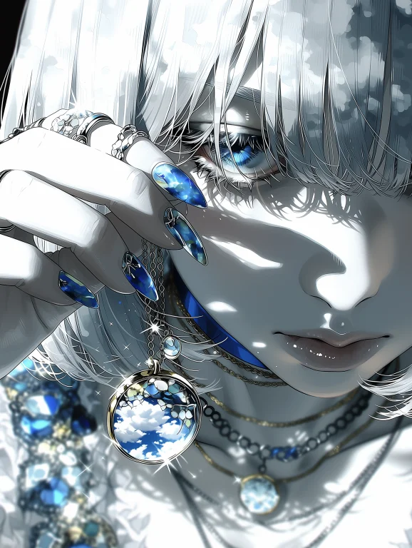 A Girl With Short Straight Silver Hair With Sharp Layered Ba...