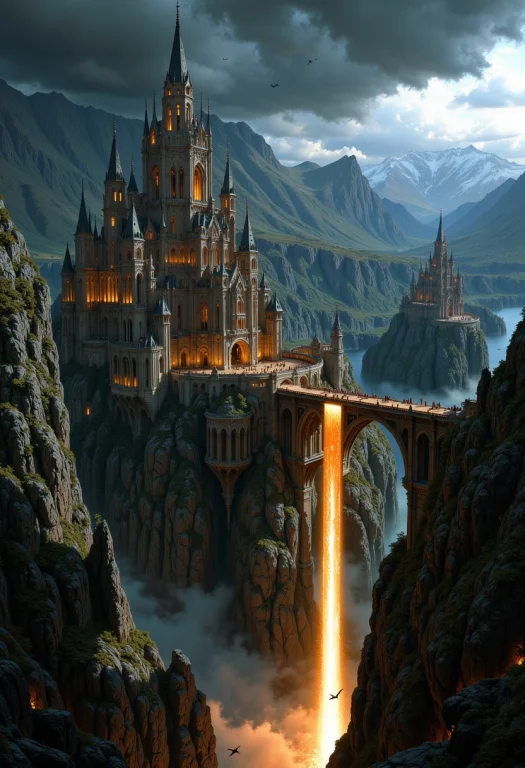 A Grand, Gothic-style Castle Perched Atop A Narrow Bridge Sp...