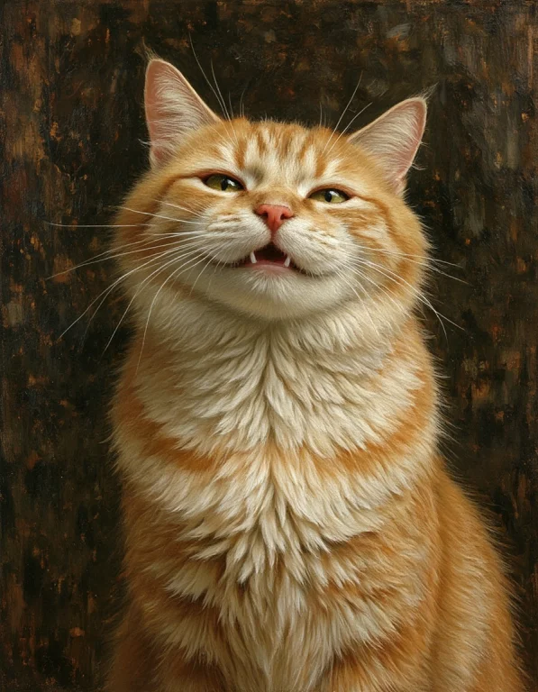 Of A Smiling Cat, Oil Painting Art Style From Renaissance Pe...