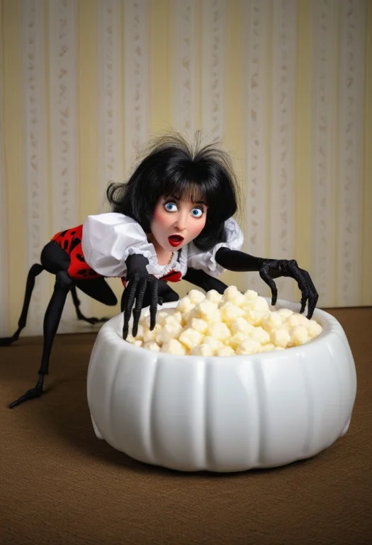 Little Miss Muffet Sat On A Tuffet, Eating Her Curds And Whe...