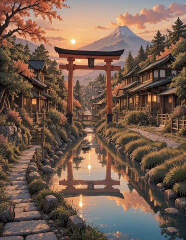 Breathtaking Japanese Rice Fields — Stable Diffusion AI Prompt: z1os, a breathtaking traditional Japanese countryside landscape with vast terra...