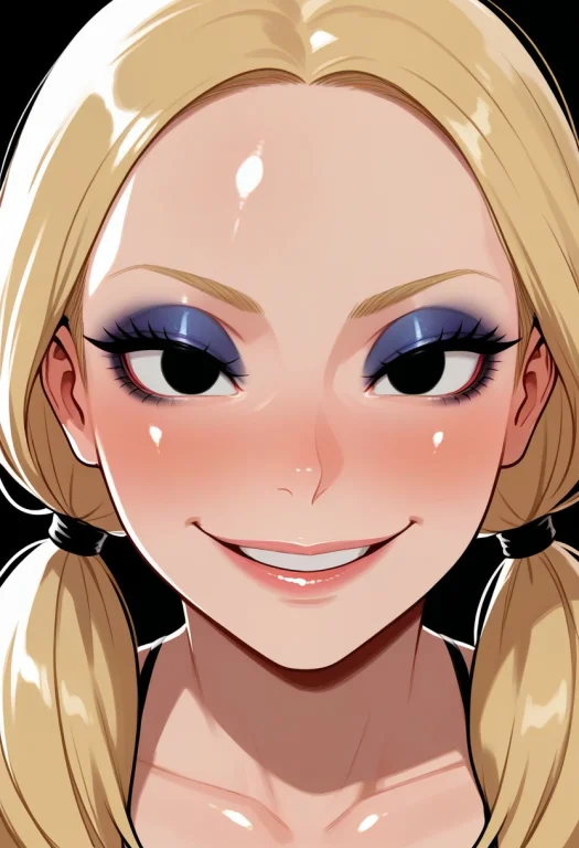 Shiny Skin, 1girl, Eyes Half Closed, Blonde Hair, Black Eyes...