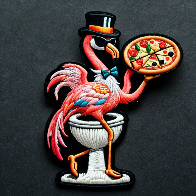 Ral-embroideredpatch, A Flamingo In A Top Hat And Sunglasses...