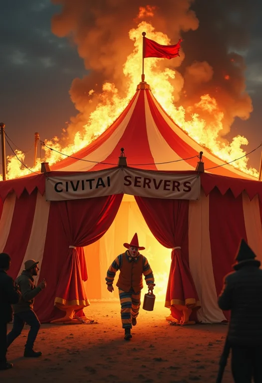Circus Tent On Fire, Banner Hanging With Text Civitai Server...