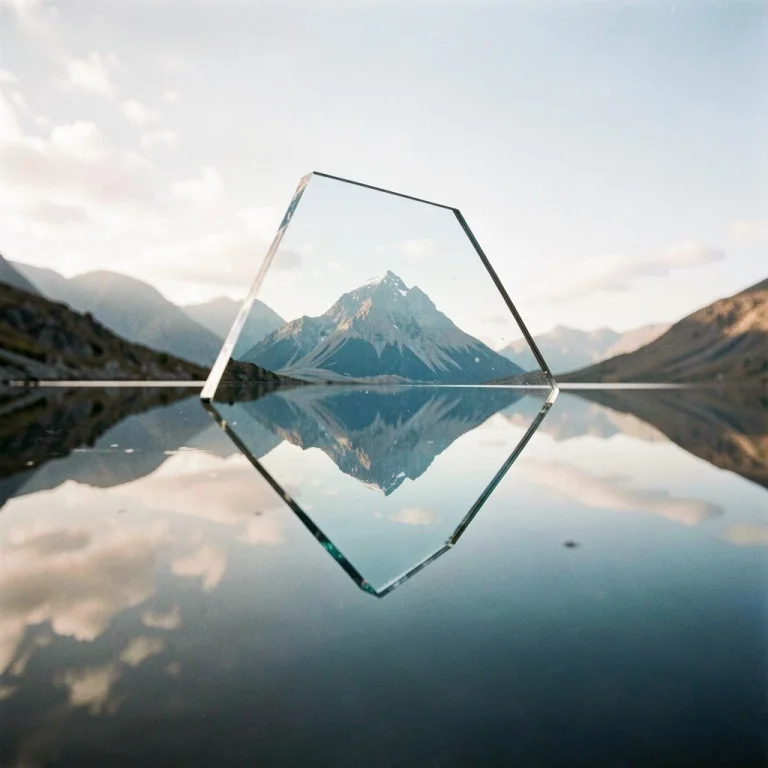 A Mountain Reflected In A Floating Shard Of Glass, Shot On F...
