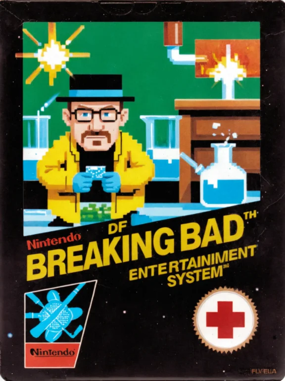 A Game Cartridge Cover Of Heisenberg Making Meth With The Wo...