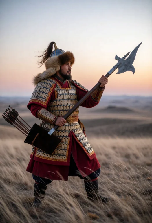A Warrior In Mongol Armorwearing A Lamellar Cuirass And A Fu...