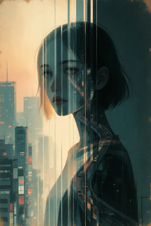 Strangedaal. Off-centered Double Exposure Portrait A Young W...