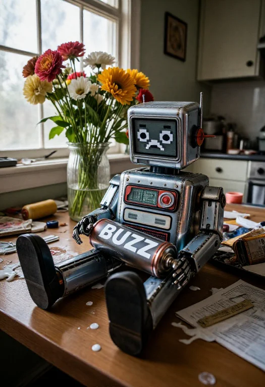 A Realistic, Cinematic Photograph Of A Cluttered Kitchen Tab...