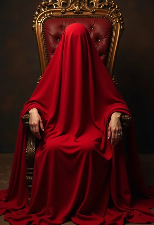 A Woman Full Covered Under Red Faceless Sheet Sat Down On A...