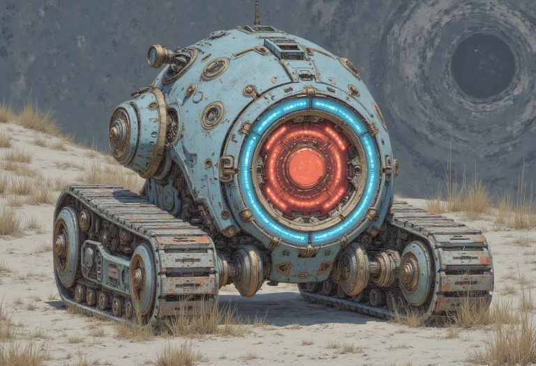 In The Style Of Ff-td, Full View Of Mech On Caterpillar Trac...