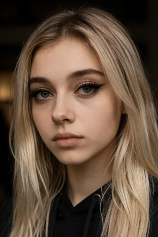 Close Up Portrait of Young Woman — Stable Diffusion AI Prompt: Close up portrait of rlystarr, young woman with blonde hair.
