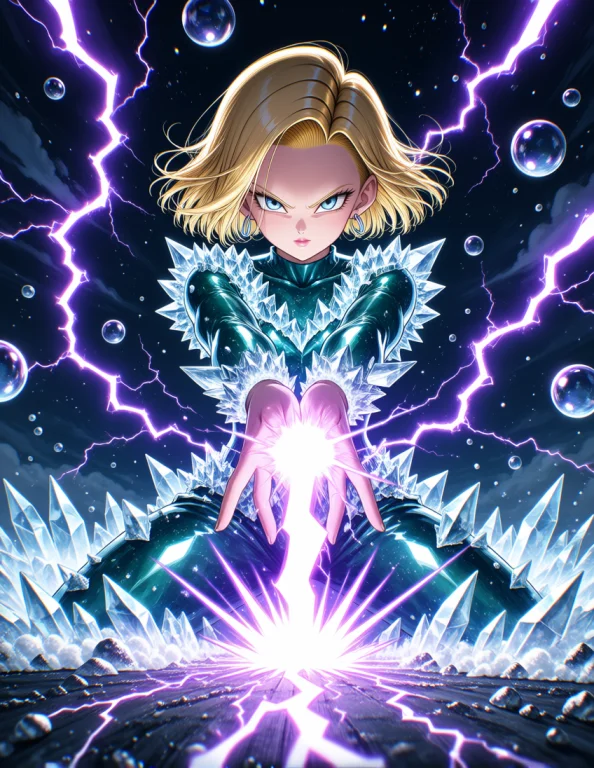 Android 18 Dragon Ball, Cowboy-shot, Wearing Sea Salt Crysta...