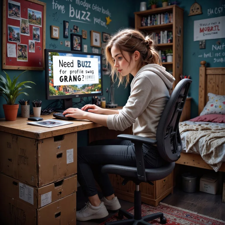 Gamer Girl Playing At A Scuffed Set Up, Computer Single Moni...