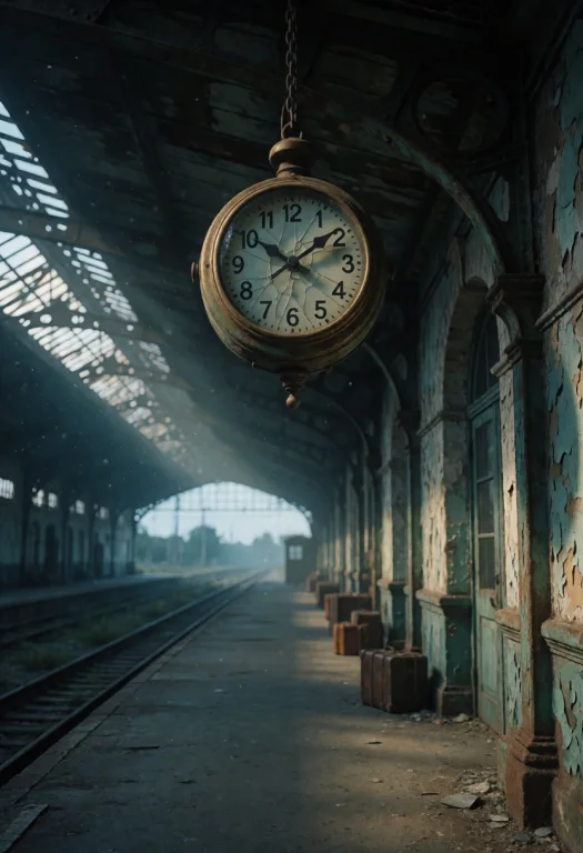 Low Angle Close-up Of An Antique Railway Station Clock, Weat...
