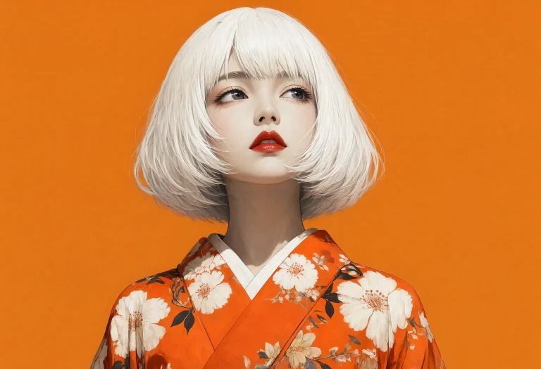 A Stylized Portrait Of A Woman With A Bob Haircut And A Flor...