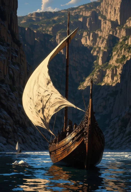 The Pilot Pensively Hoisted The Sail The Wind Carried Him Do...