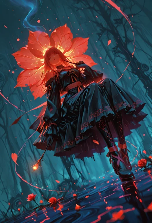 A Painting Of Red Roses, Their Fragile Petals Heavy With Wat...