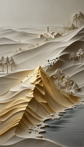 A Sculptural Relief Depicting A Tranquil Landscape, Emphasiz... — Stable Diffusion AI Prompt: A sculptural relief depicting a tranquil landscape, emphasizing the transition f...