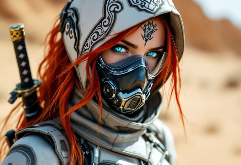 Futuristic Redhead Beauty, Long Red Blonde Hair, Glowing Ice...