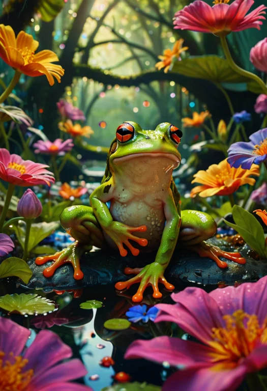 Illustrious, Frog, Amidst A Dreamscape Of Colors, A Mesmeriz...