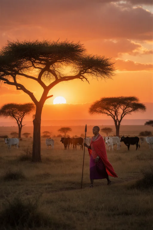 A Cinematic Photograph, Wide Shot, The Maasai Woman Walking...