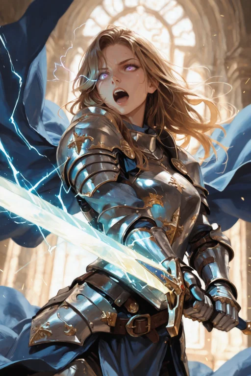 1girl, Weapon, Sword, Armor, Solo, Cape, Holding, Holding We...