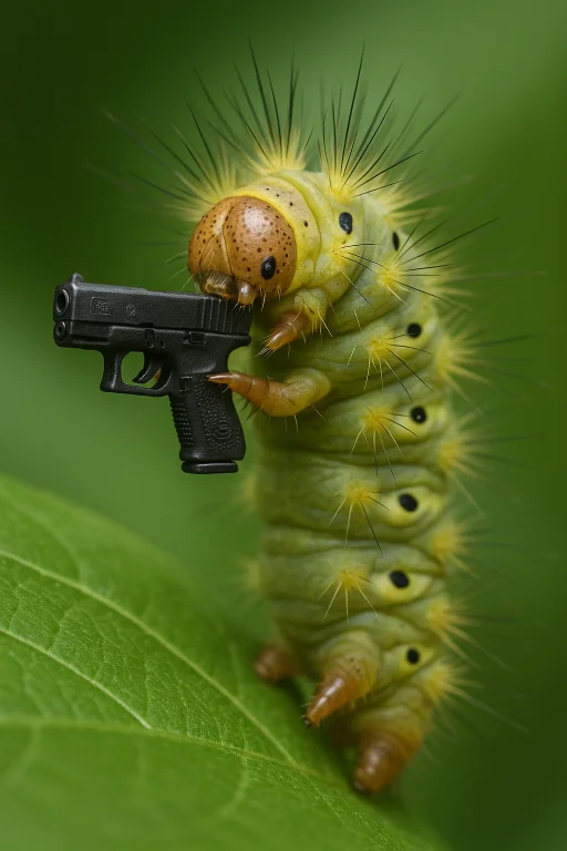 Close-up Macro Shot Of A Caterpillar On A Leaf, The Caterpil...