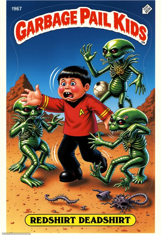 A Cartoon Picture Of Garbage Pail Kids Named Redshirt Deadsh...
