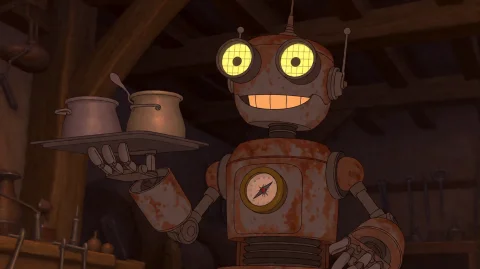 Trsrplnt2002, A Small, Rusty Robot With Glowing Yellow Grid-... — Stable Diffusion AI Prompt: trsrplnt2002, A small, rusty robot with glowing yellow grid-patterned eyes and a...