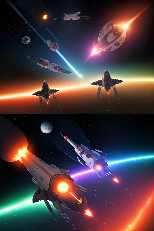 Two Massive Planets In Space, Background Stars, Rocket Ship...