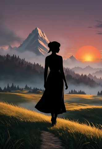 Woman Closeup, A Female Figure Walking Through A Quiet, Fog-... — Stable Diffusion AI Prompt: woman closeup, A female figure walking through a quiet, fog-covered field at daw...