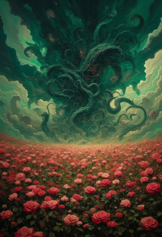 A Field Of Roses Stretching All The Way To The Horizon. At T...